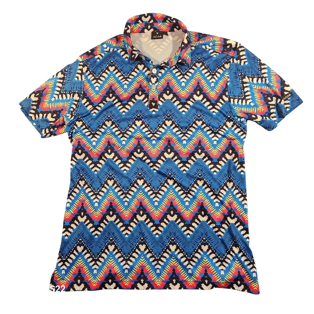 Bad Birdie Polo Shirt Mens Medium Blue Chevron Golf Performance Made USA